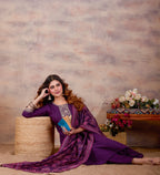 Women Ethnic Embroidered Thread Work Kurta with Trousers & Dupatta.