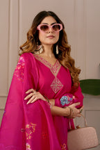 Women Embroidered Regular Pure Cotton Kurti with Pyjamas With Dupatta