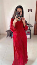 Red Chikankari Kurti Set With Dupatta For Women