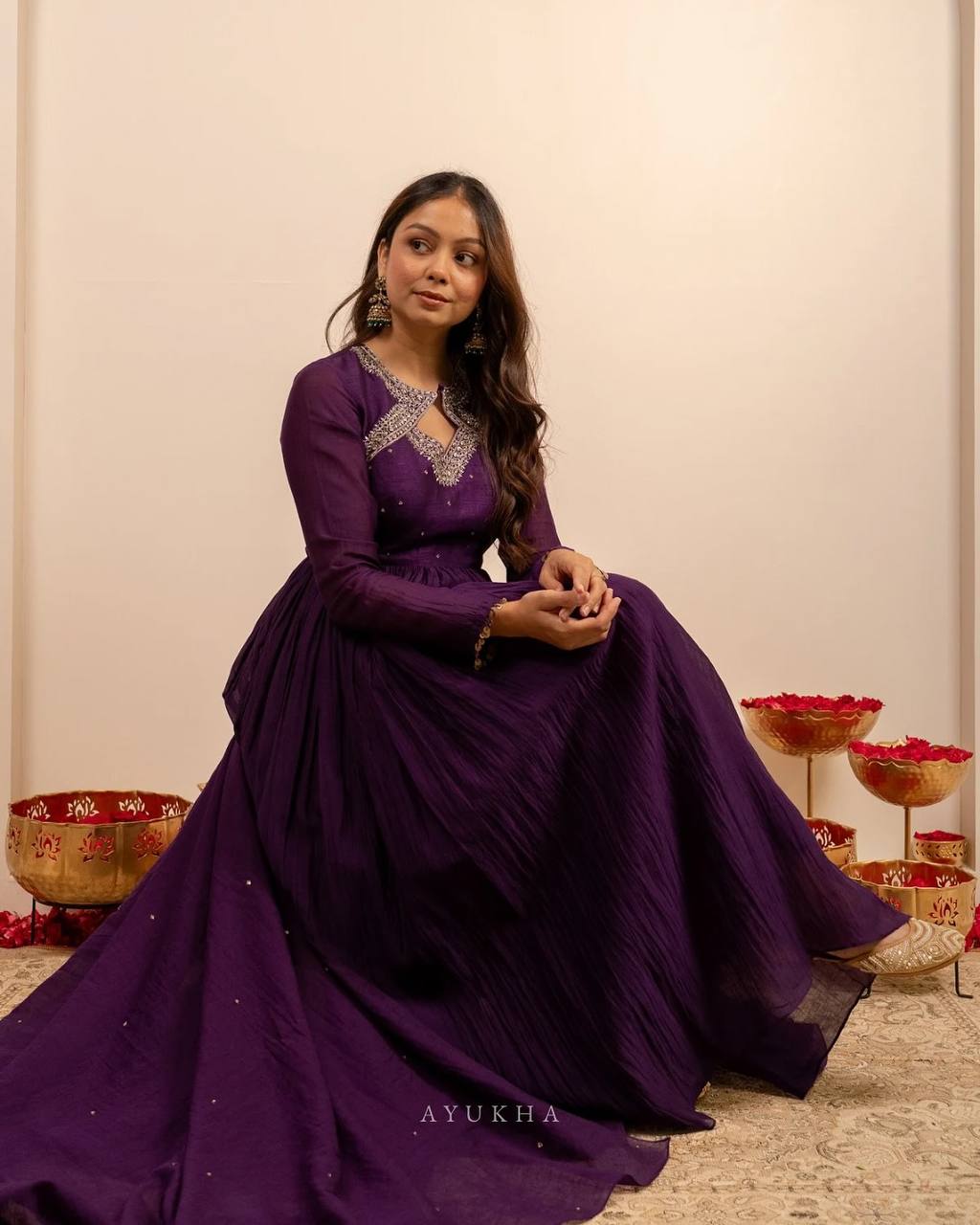 Divyaa Purple Anarkali Premium Suit Set