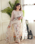 Women's Lilan Cotton Floral Printed Straight Pakistani Kurti with Pant and Dupattta