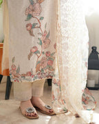 Women's Lilan Cotton Floral Printed Straight Pakistani Kurti with Pant and Dupattta