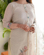 Women's Lilan Cotton Floral Printed Straight Pakistani Kurti with Pant and Dupattta