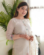 Women's Lilan Cotton Floral Printed Straight Pakistani Kurti with Pant and Dupattta